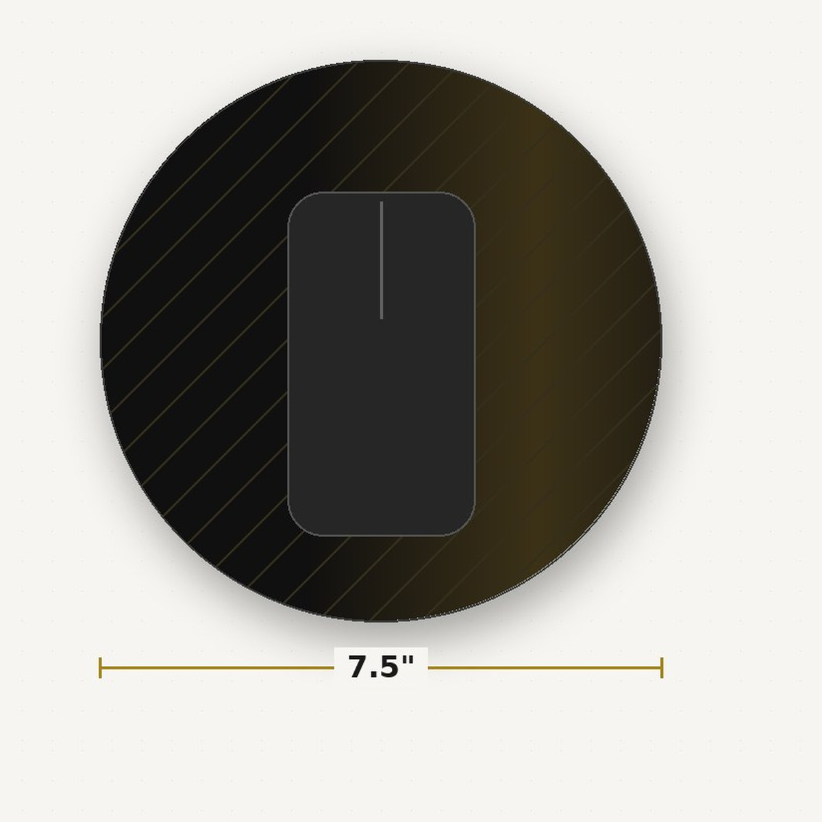Custom 7.5 inch round mouse pad shown to scale with a mouse