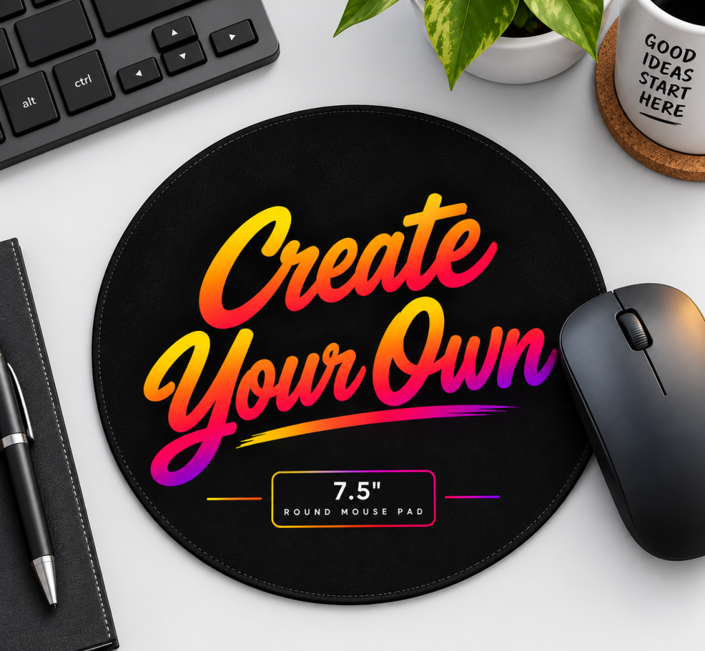 Custom Round Mouse Pad with Black Sewn Edge