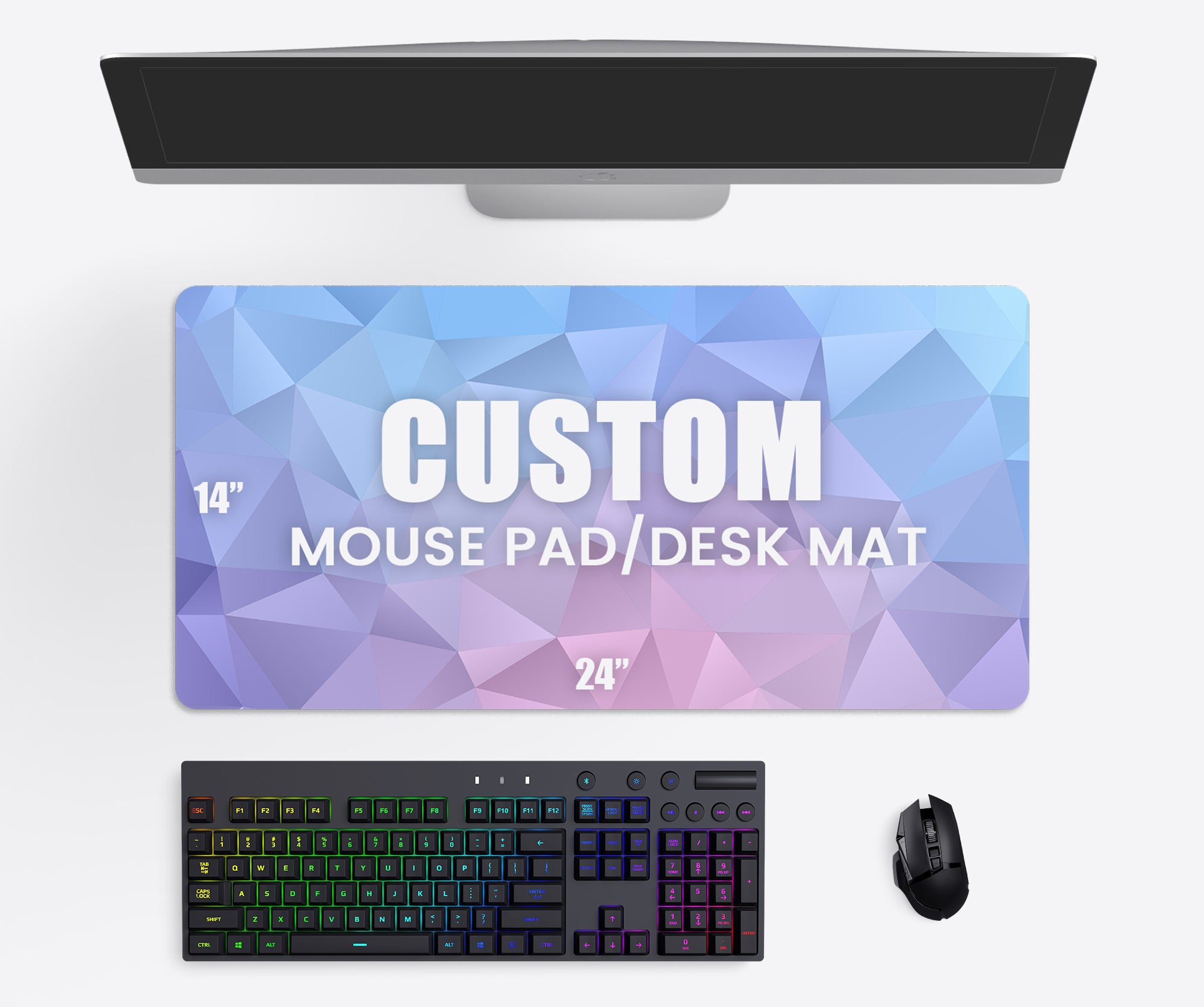 Custom 14x24 inch XL desk mat with printed artwork